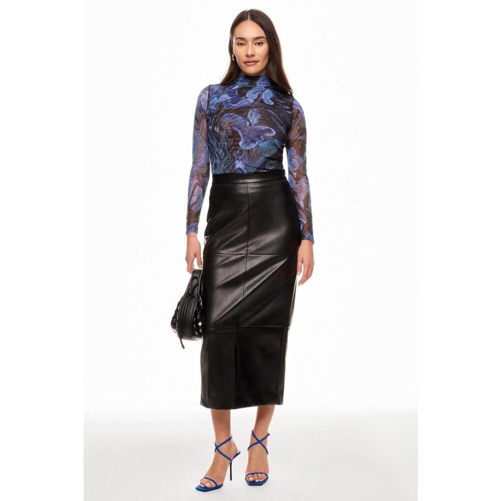 Prabal Gurung x RTR Blue Abstract Floral Mesh Turtleneck Top Size M Mesh Tear